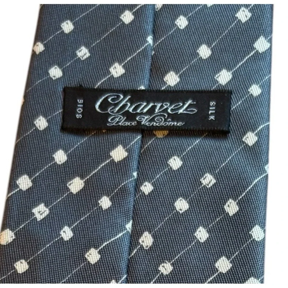 Charvet Tie Mens OS Silk Grey Geometric Square Pattern Made in France Luxury